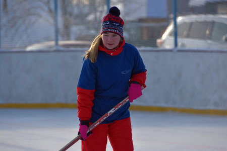 Russia, St. Petersburg 17.03.2019 12.02.2021 Playing ice hockey on an outdoor ice rink