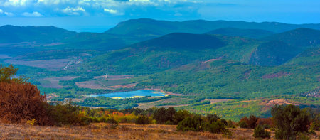 beautiful landscape views in early autumn mountains Crimea Baydar Valley