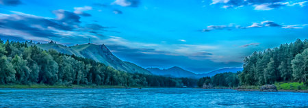 The Chuya and Katun Rivers merge in the mountains. Altai, Siberia, Russia. View of the beautiful landscape in Altaiの写真素材