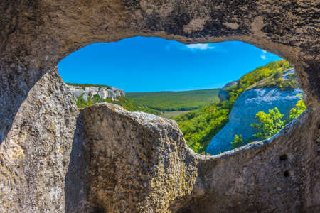 Eski-Kermen is a medieval fortress-city located in the southwestern part of Crimean peninsulaの写真素材