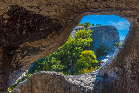 Eski-Kermen is a medieval fortress-city located in the southwestern part of Crimean peninsulaの写真素材