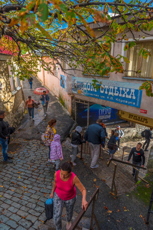Crimea, Gurzuf - 20.09.2021. Old city street. Streets and views of the southern seaside city.のeditorial素材