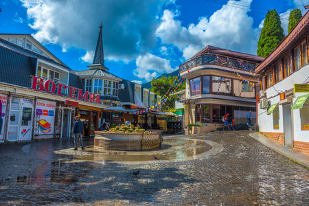 Crimea, Gurzuf - 20.09.2021. Old city street. Streets and views of the southern seaside city.のeditorial素材