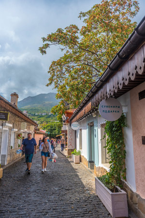 Crimea, Gurzuf - 20.09.2021. Old city street. Streets and views of the southern seaside city.のeditorial素材