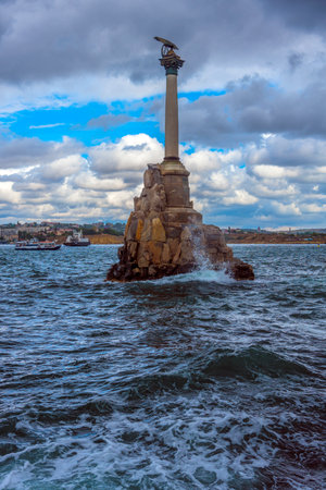 Crimea, Sevastopol 13,09,2021 Monument to the sunken ships in a stormのeditorial素材
