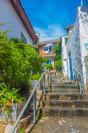 Crimea, Gurzuf - 09/20/2021 Old city street. Streets and views of the southern seaside city.の写真素材