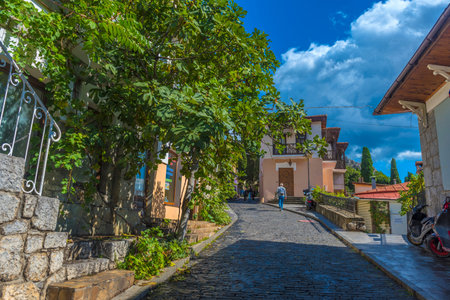 Crimea, Gurzuf - 09/20/2021 Old city street. Streets and views of the southern seaside city.のeditorial素材