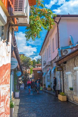 Crimea, Gurzuf - 09/20/2021 Old city street. Streets and views of the southern seaside city.のeditorial素材
