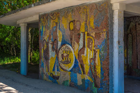 Crimea, 05/15/2021 An old Soviet-era bus stop on a road in Crimea.のeditorial素材