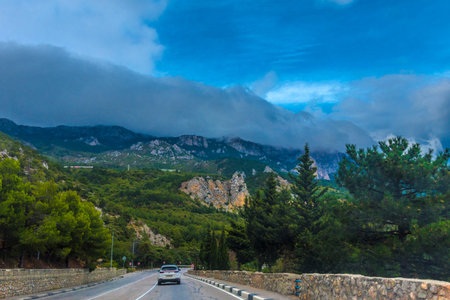 Yalta, Crimea 20,09,2021 mountain road and clouds over the mountains