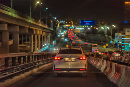 Moscow, Russia 20.09.2021 Traffic jams on the road in the evening in Moscowのeditorial素材