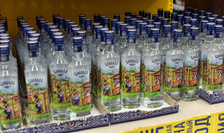 Russia, St. Petersburg 13,12,2020 Vodka on sale in a supermarket