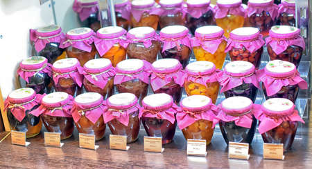Russia, St. Petersburg 10.02.2022 Jars with jam in the storeのeditorial素材