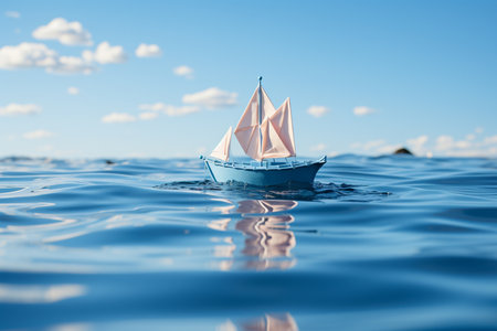toy sailing boat on blue water surface, Generative AIの素材