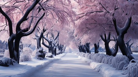 snowy winter park at dawn, Generative AIの素材