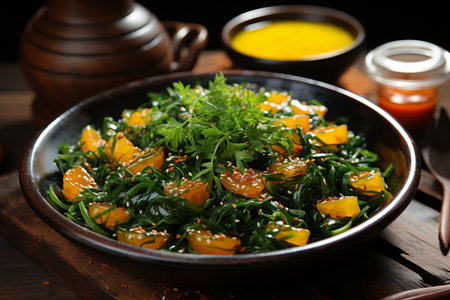 Delicious fresh seaweed salad. Generative AIの素材