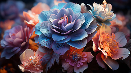 flower with blue, beige, orange and purple colors, Generative AIの素材