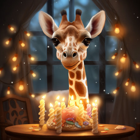 giraffe and cake with candles, Generative AIの素材