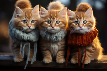 three kittens in scarves, Generative AIの素材