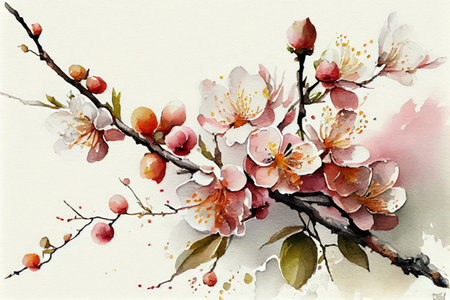 cherry blossoms, sakura watercolor painting, Generative AIの素材