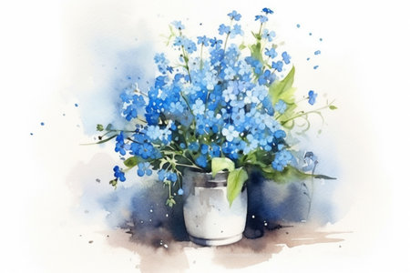 still life forget-me-nots in a vase , watercolor painting , Generative AIの素材