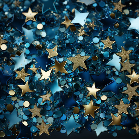 abstract blue background with gold sparkles. Generative AIの素材
