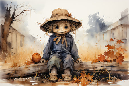 scarecrow, watercolor Generative AIの素材