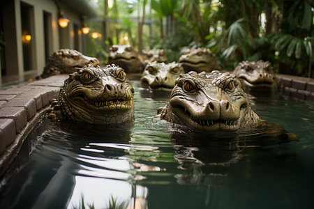 pool with crocodiles. Generative AIの素材