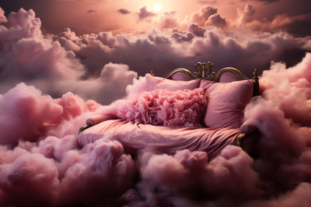 bed among pink clouds Generative AIの素材