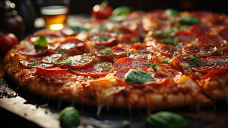 Fresh hot pepperoni pizza - closeup, Generative AIの素材