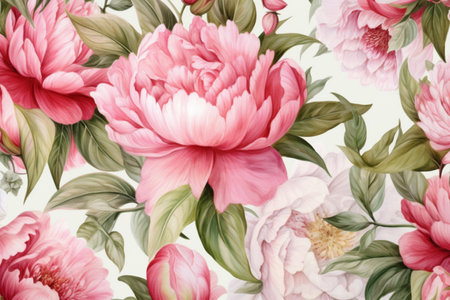 Vintage postcard with peonies in Victorian style, watercolor style, Generative AIの素材