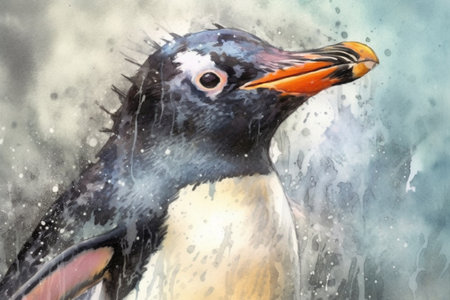 penguin, watercolor painting, Generative AIの素材