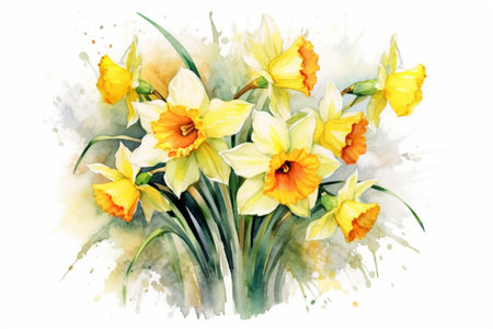 narcissus on a light background, watercolor, Generative AIの素材