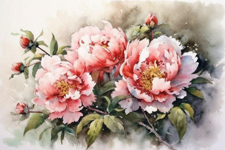 vintage postcard with peonies in Victorian style, watercolor style, Generative AIの素材