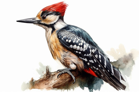 woodpecker, watercolor painting, Generative AIの素材
