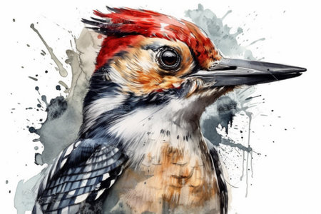 woodpecker, watercolor painting, Generative AIの素材