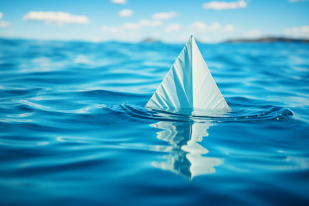toy sailing boat on blue water surface, Generative AIの素材