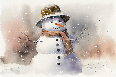 snowman, watercolor painting, Generative AIの素材