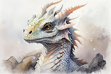 cute white dragon, watercolor painting, Generative AIの素材