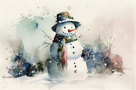 snowman, watercolor painting, Generative AIの素材
