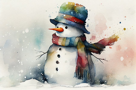 snowman, watercolor painting, Generative AIの素材
