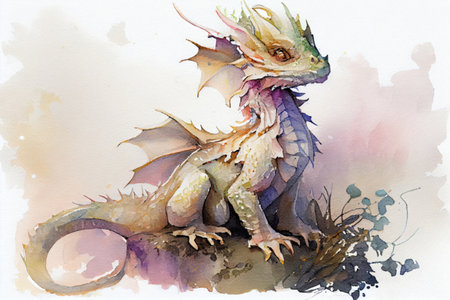 cute white dragon, watercolor painting, Generative AIの素材