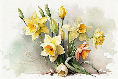 narcissus on a light background, watercolor, Generative AIの素材