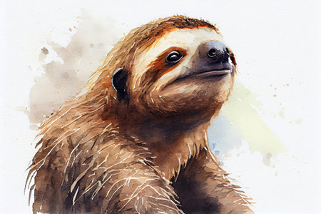 sloth portrait, watercolor painting, Generative AIの素材