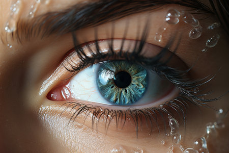 close-up of a woman's eye with heterochromia, Generative AIの素材