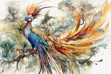 bird of paradise on a white background, illustration, watercolor style, Generative AIの素材