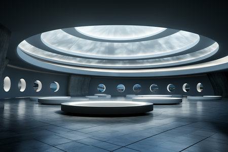 empty wide white room with balks, futuristic interior - 3d illustration ., Generative AIの素材