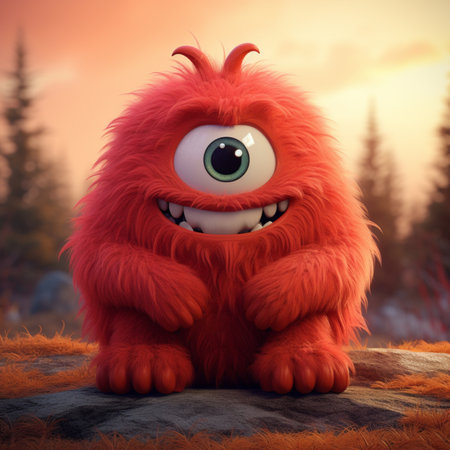funny red furry monster, Generative AIの素材