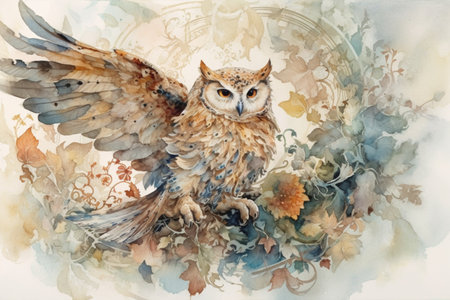 owl, retro style, watercolor Generative AIの素材