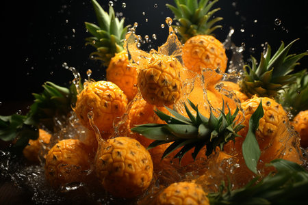 flying pineapples and splashes of water, Generative AIの素材